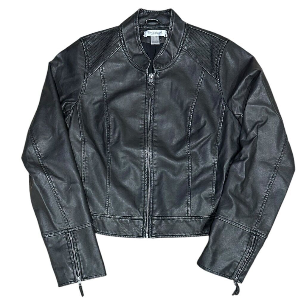 Motherhood Maternity Jacket Women's M Black Vegan Faux Leather Biker Pregnancy